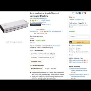 Amazon Basics Thermal Laminator-NIB